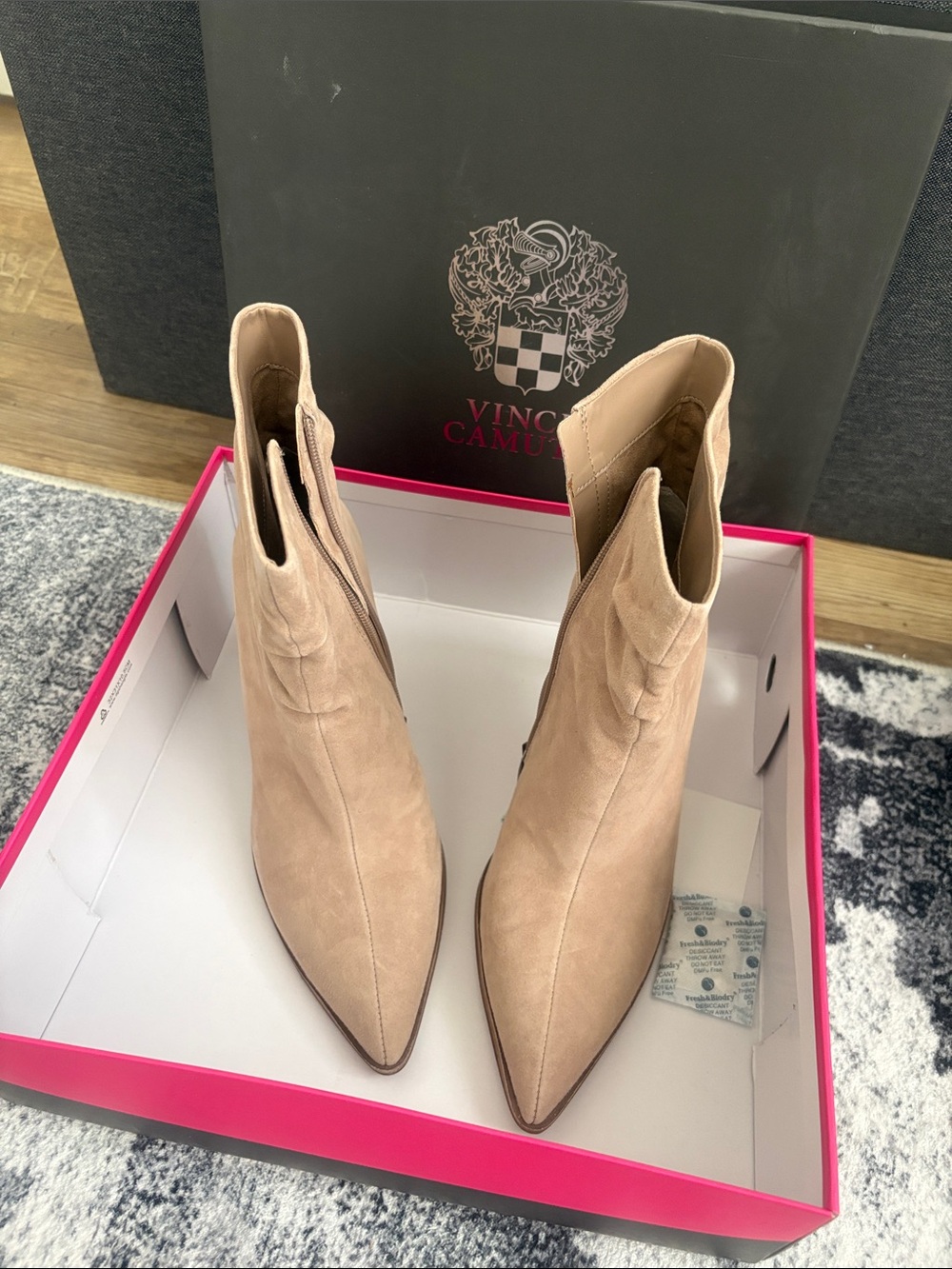 Vince Camuto Blush Suede Pointed-Toe Ankle Booties